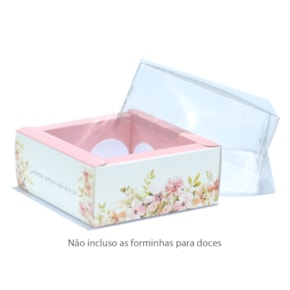 Embalagem para 4 doces com Tampa Transparente, Floral - Pct c/ 10 un