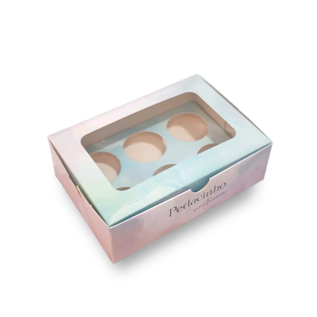 Embalagem Para 6 Doces, Com Visor, Aquarela - 25un Embalagem Para 6 Doces, Com Visor, Aquarela - 25un