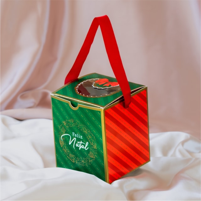 Embalagem para Mini Panetone/Chocotone Com Visor e Alça, Guirlanda - 10un Embalagem para Mini Panetone/Chocotone Com Visor e Alça, Guirlanda - 10un