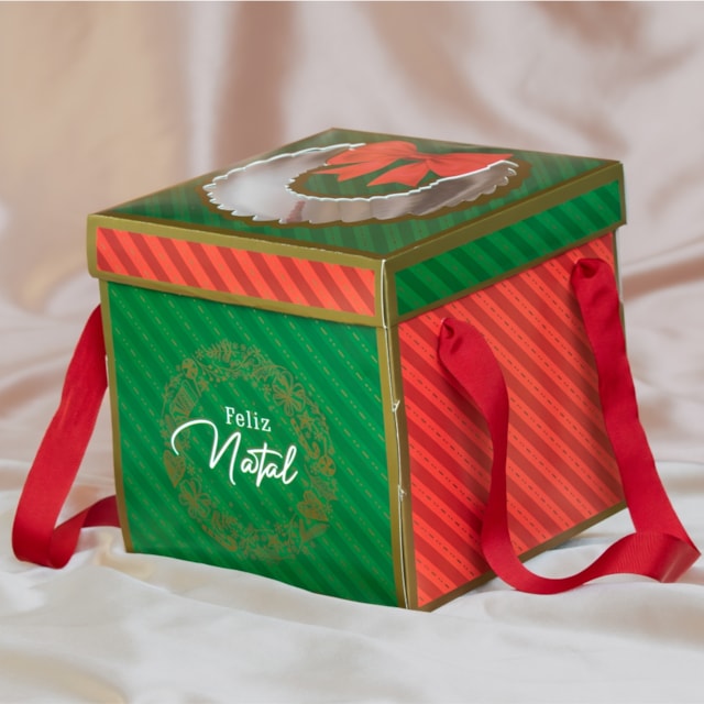 Embalagem para Panetone/Chocotone 500g, com Visor e Alça, Guirlanda - 10un Embalagem para Panetone/Chocotone 500g, com Visor e Alça, Guirlanda - 10un